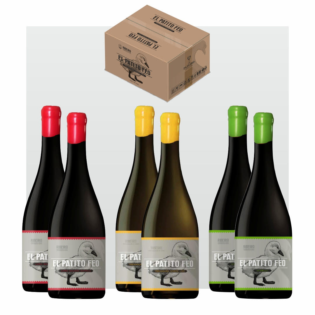 Caja de 6 botellas con 2 botellas de cada patito